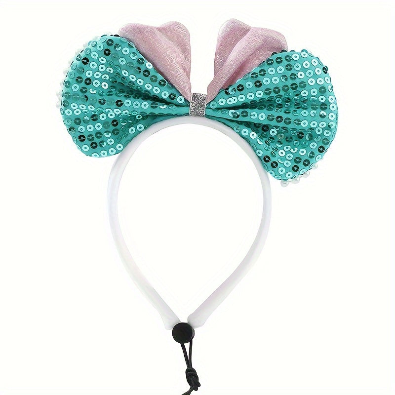 2-piece pet summer mermaid shape decorative scarf + headband two-piece set fantasy mermaid pearl decoration pet clothing accessories props