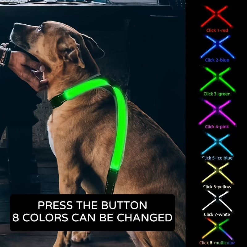8-Color USB Rechargeable LED Dog Vest | Reflective Yellow Safety Harness with Flashing Lights & Adjustable Straps – For Medium to Large Dogs