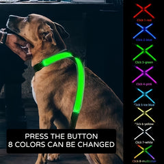 8-Color USB Rechargeable LED Dog Vest | Reflective Yellow Safety Harness with Flashing Lights & Adjustable Straps – For Medium to Large Dogs