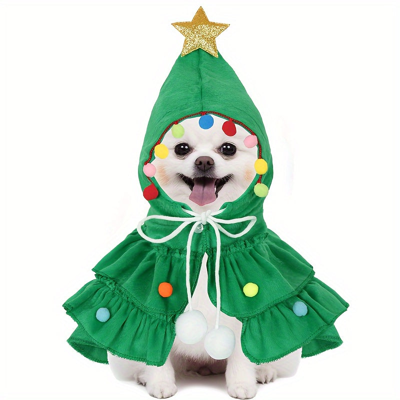 Christmas Tree Pet Cape - Funny Holiday Cloak for Small & Medium Cats & Dogs, Cute Pet Costume
