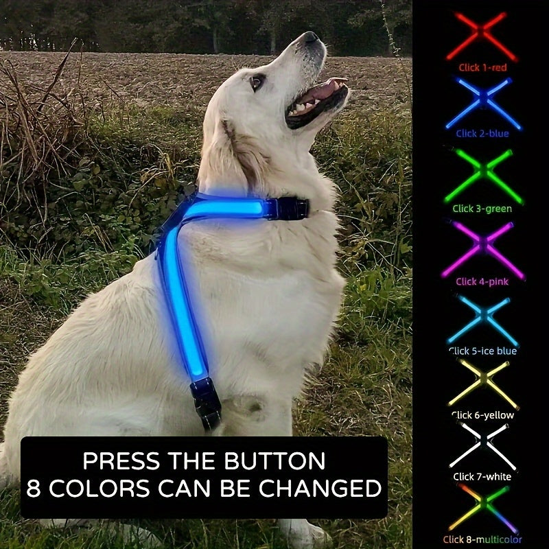 8-Color USB Rechargeable LED Dog Vest | Reflective Yellow Safety Harness with Flashing Lights & Adjustable Straps – For Medium to Large Dogs