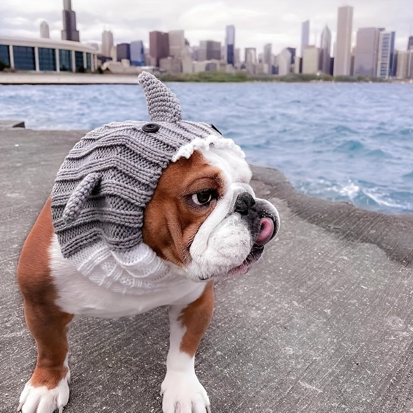 Shark Knit Pet Hat - Cute Shark Style Windproof Hat for Cats & Dogs, Christmas New Year Holiday Costume
