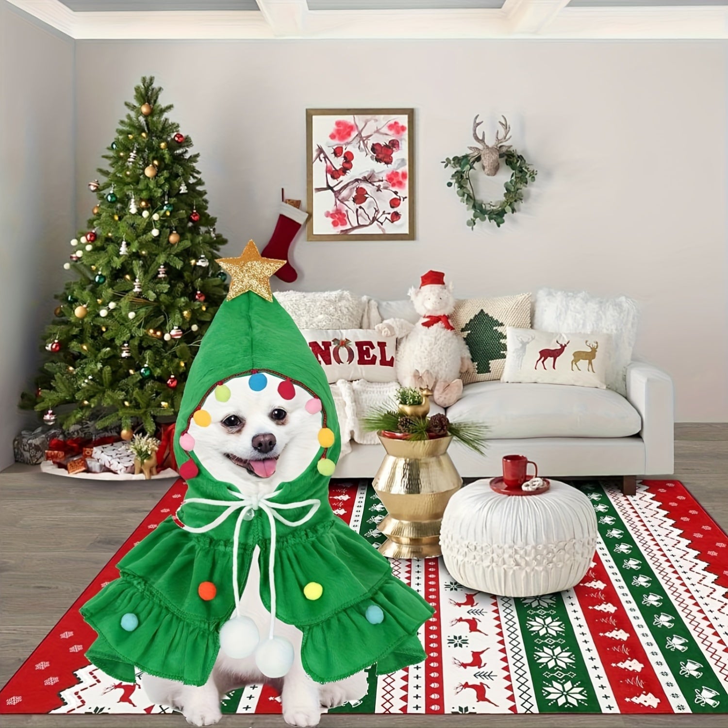 Christmas Tree Pet Cape - Funny Holiday Cloak for Small & Medium Cats & Dogs, Cute Pet Costume
