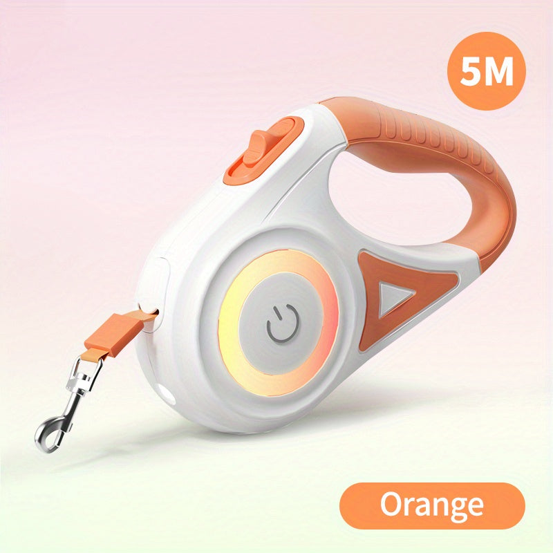 16ft Retractable Dog Leash with LED Flashlight | Hands-Free One-Button Brake & Lock, Durable Nylon Cord – Ideal for Night Walks & Running
