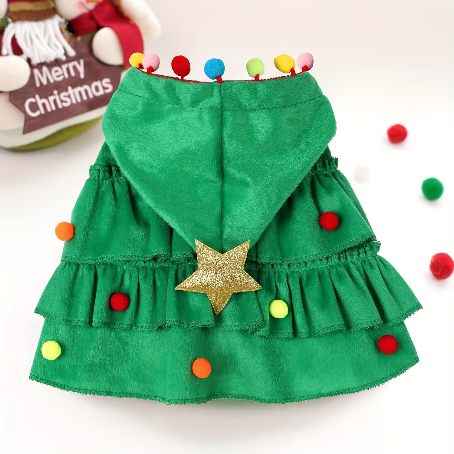 Christmas Tree Pet Cape - Funny Holiday Cloak for Small & Medium Cats & Dogs, Cute Pet Costume