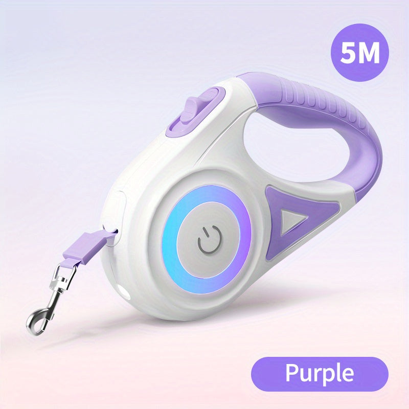 16ft Retractable Dog Leash with LED Flashlight | Hands-Free One-Button Brake & Lock, Durable Nylon Cord – Ideal for Night Walks & Running