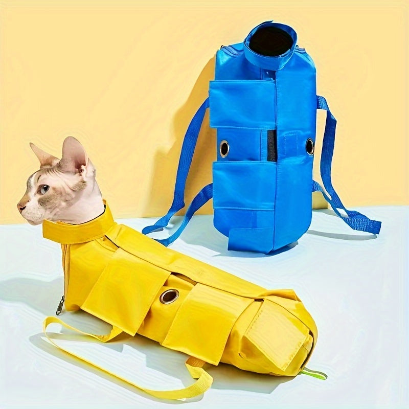 Bright Green Nylon Cat Harness Backpack Sling | Adjustable Foldable Travel Carrier – Safe Comfortable Design for Grooming, Vet Visits & Medication Management