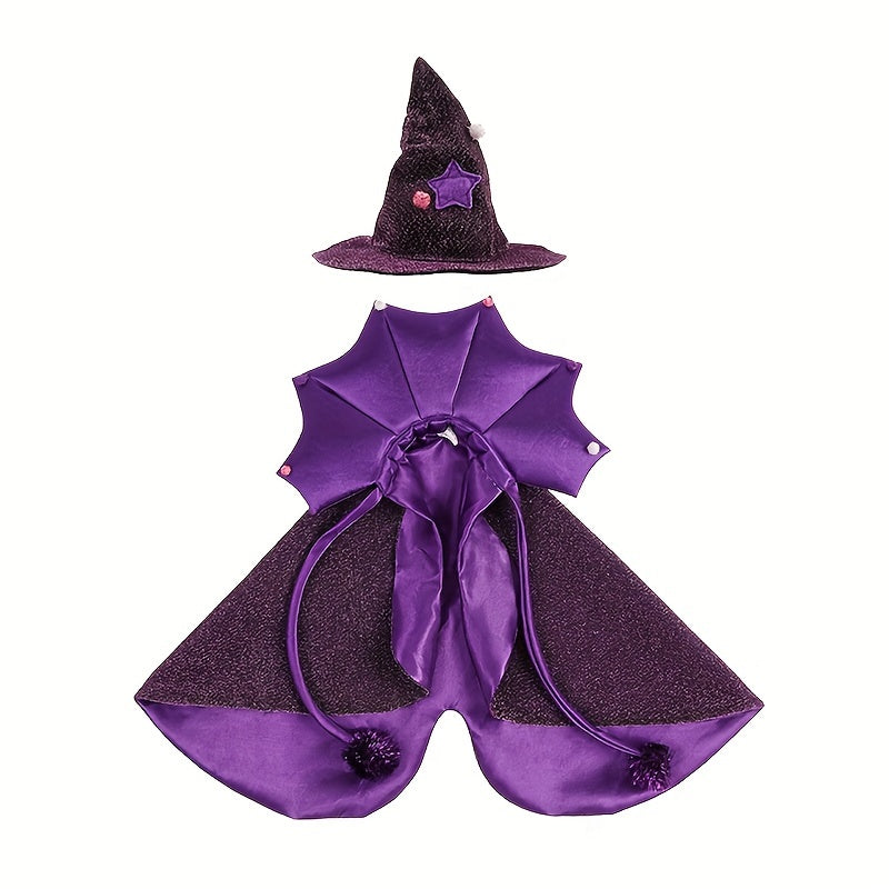 Pet Halloween Wizard Cape & Star Hat Set | Magical Cosplay Costume for Cats & Dogs – Spooky Party Outfit