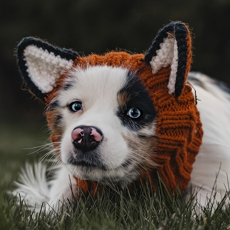 Dinosaur, fox, brown bear cartoon knitted pet hat. Windproof and warm in all seasons. Soft and elastic. Hand wash only. Suitable for small, medium and large dogs and cats. Durable pet costume for Christmas and Halloween.