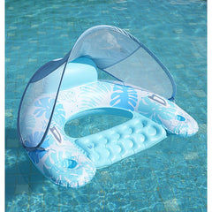 Inflatable Pool Float with Canopy - Oversized Water Lounger with Cup Holder