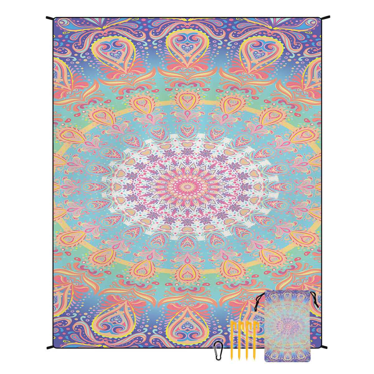 [Bohemian waterproof and sand-proof beach mat] Extra large portable and foldable | With hooks & ground nails & storage bag | Essential for summer outdoor travel and camping