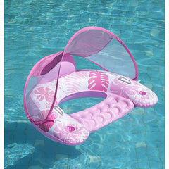 Inflatable Pool Float with Canopy - Oversized Water Lounger with Cup Holder