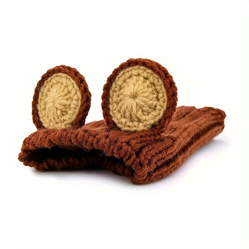 Dinosaur, fox, brown bear cartoon knitted pet hat. Windproof and warm in all seasons. Soft and elastic. Hand wash only. Suitable for small, medium and large dogs and cats. Durable pet costume for Christmas and Halloween.