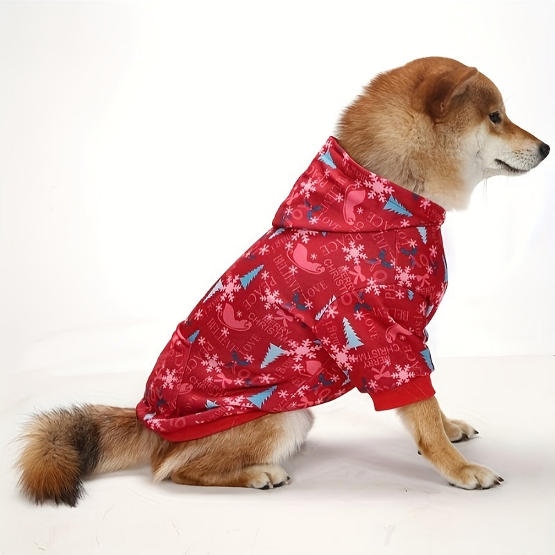 Christmas Dog Hoodie - Cute Knit Sweater Hoodie for Medium to Large Puppies, Party Outfit with Socks