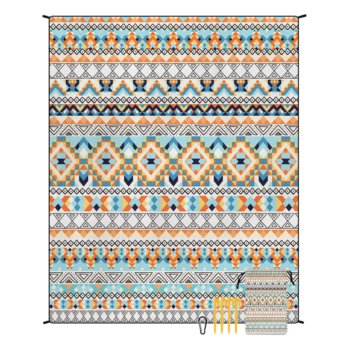 [Bohemian waterproof and sand-proof beach mat] Extra large portable and foldable | With hooks & ground nails & storage bag | Essential for summer outdoor travel and camping