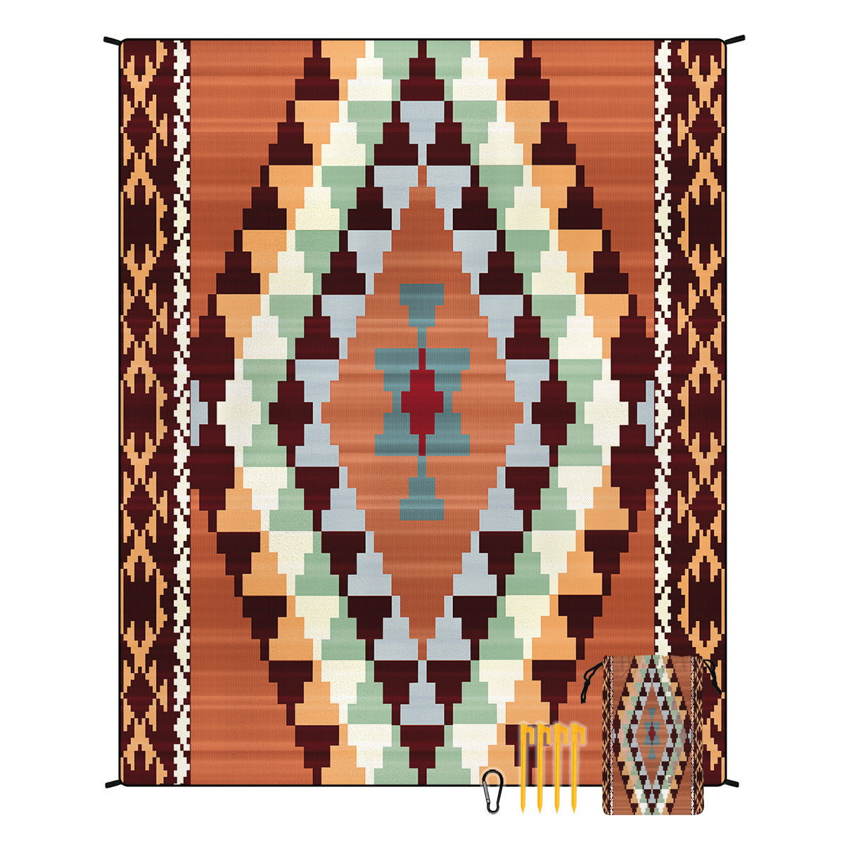 [Bohemian waterproof and sand-proof beach mat] Extra large portable and foldable | With hooks & ground nails & storage bag | Essential for summer outdoor travel and camping