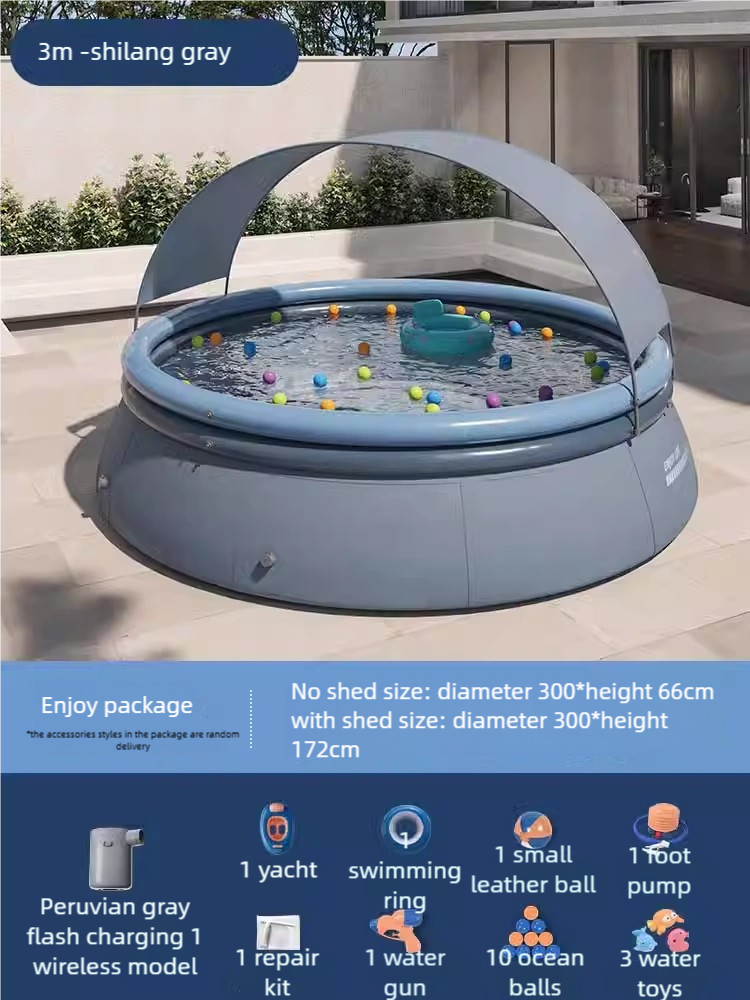 [No installation required, sunshade, family inflatable swimming pool] Thickened, wear-resistant, large-capacity outdoor portable swimming pool | Summer family water park