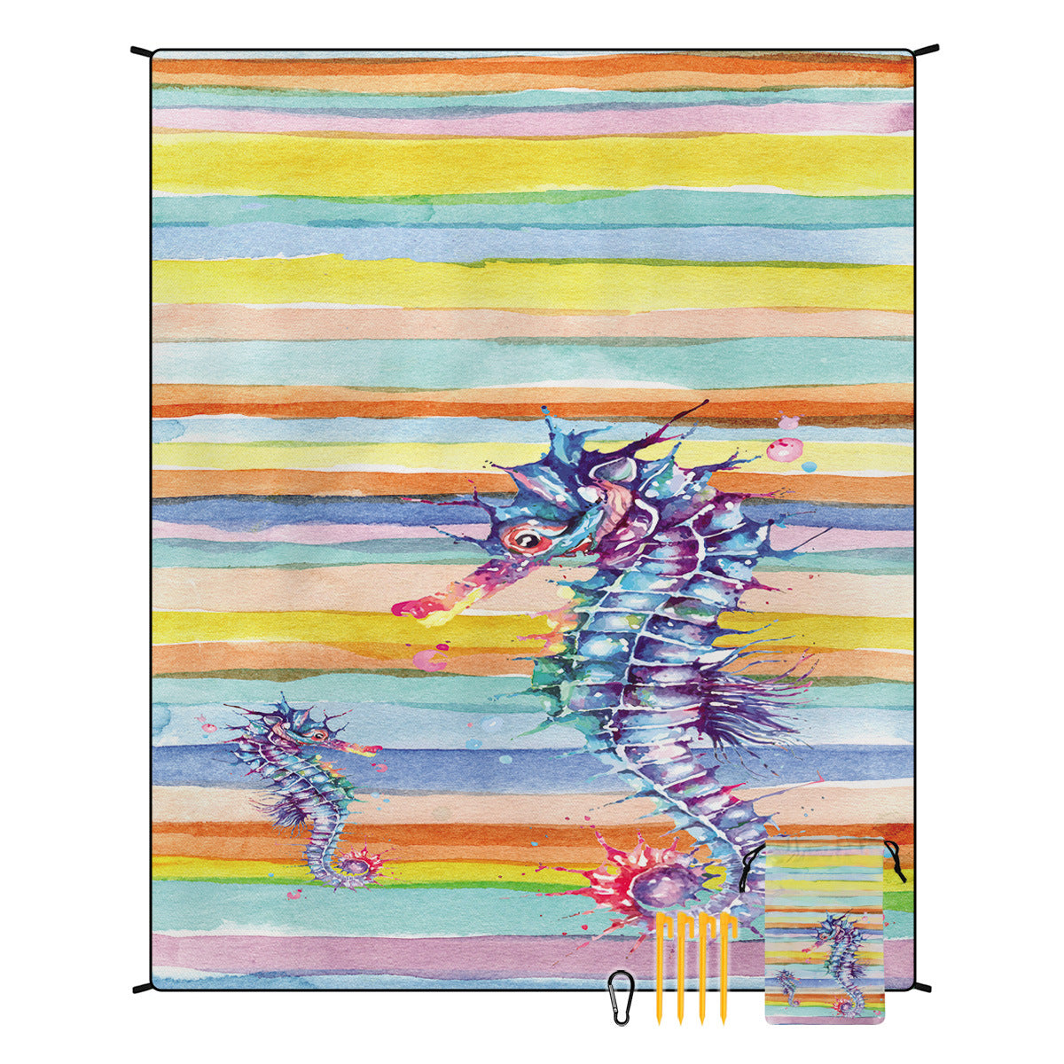 [Bohemian waterproof and sand-proof beach mat] Extra large portable and foldable | With hooks & ground nails & storage bag | Essential for summer outdoor travel and camping