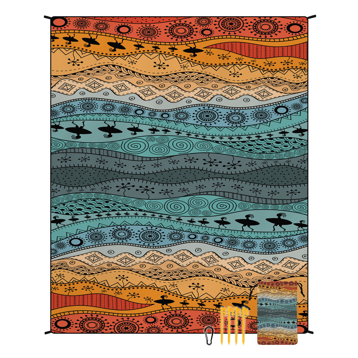 [Bohemian waterproof and sand-proof beach mat] Extra large portable and foldable | With hooks & ground nails & storage bag | Essential for summer outdoor travel and camping