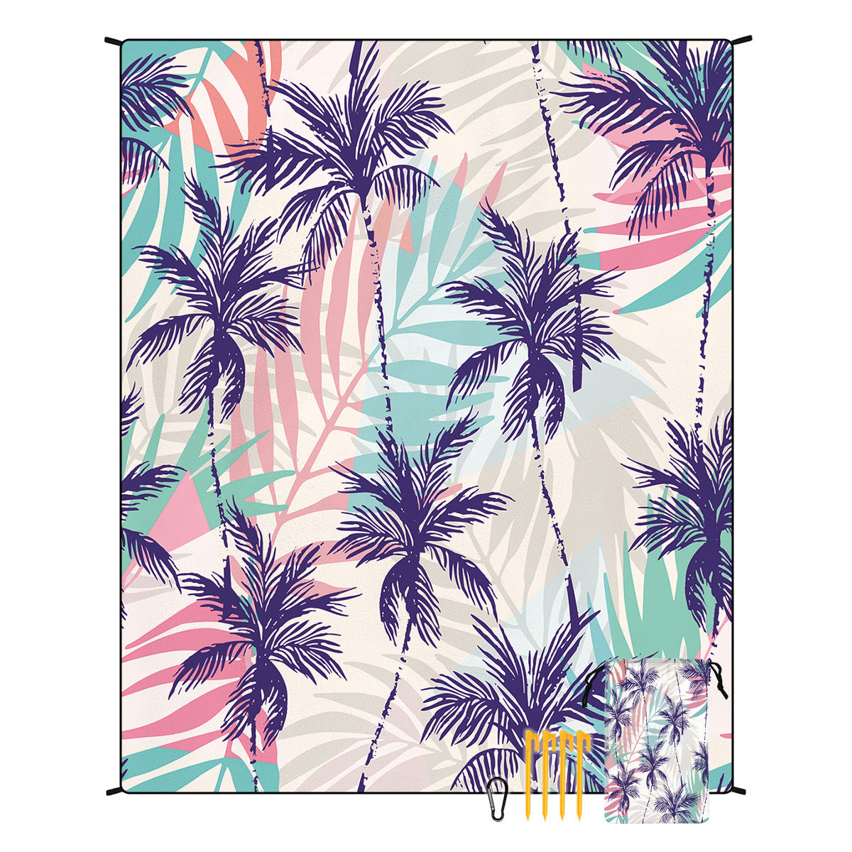 [Bohemian waterproof and sand-proof beach mat] Extra large portable and foldable | With hooks & ground nails & storage bag | Essential for summer outdoor travel and camping