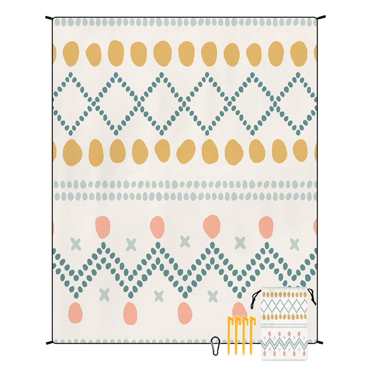 [Bohemian waterproof and sand-proof beach mat] Extra large portable and foldable | With hooks & ground nails & storage bag | Essential for summer outdoor travel and camping