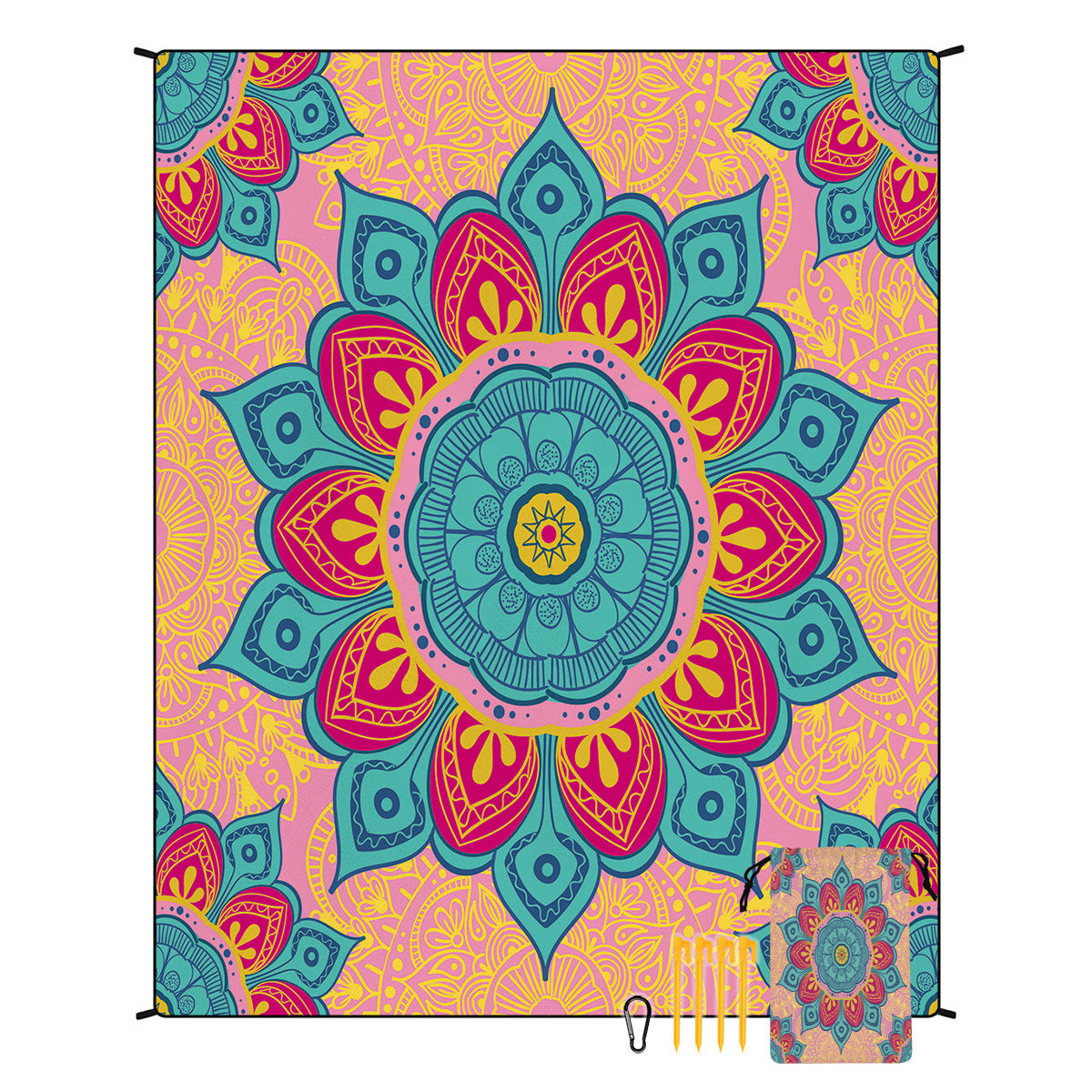 [Bohemian waterproof and sand-proof beach mat] Extra large portable and foldable | With hooks & ground nails & storage bag | Essential for summer outdoor travel and camping