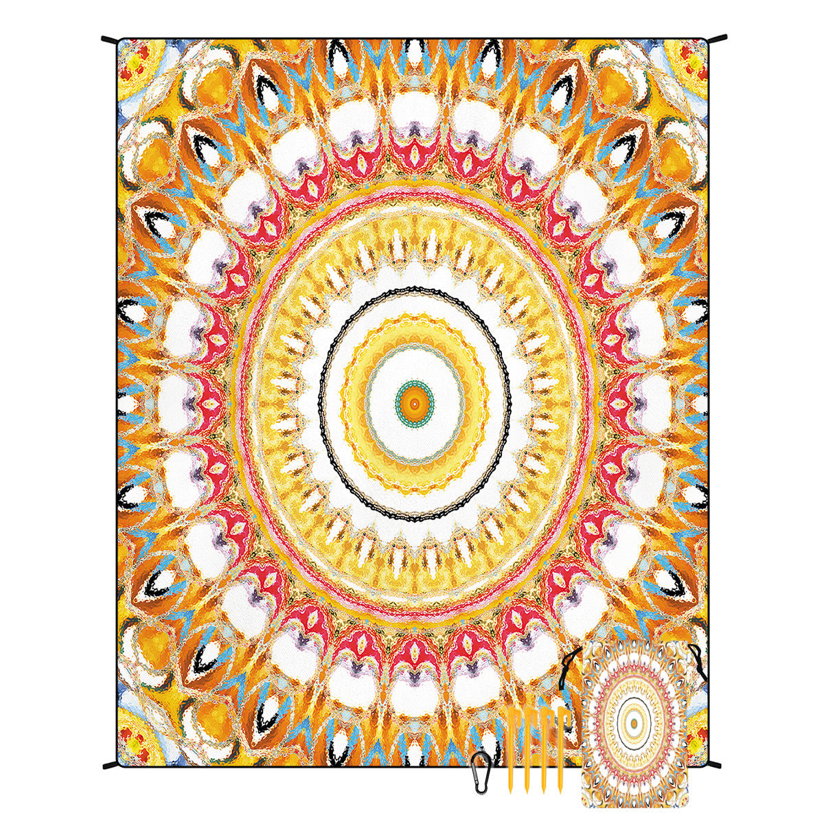 [Bohemian waterproof and sand-proof beach mat] Extra large portable and foldable | With hooks & ground nails & storage bag | Essential for summer outdoor travel and camping