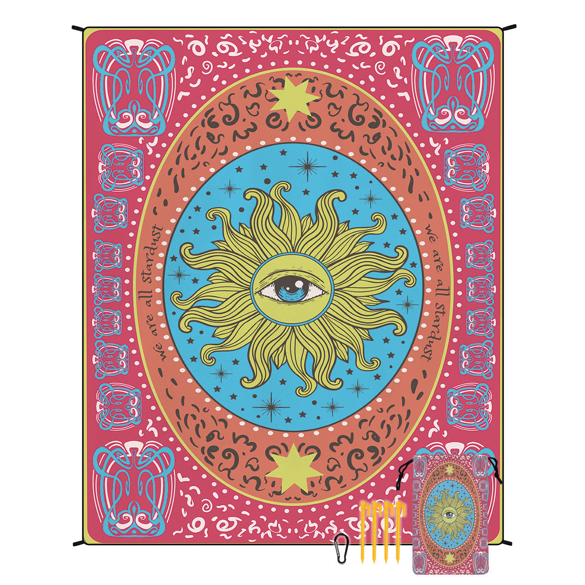 [Bohemian waterproof and sand-proof beach mat] Extra large portable and foldable | With hooks & ground nails & storage bag | Essential for summer outdoor travel and camping