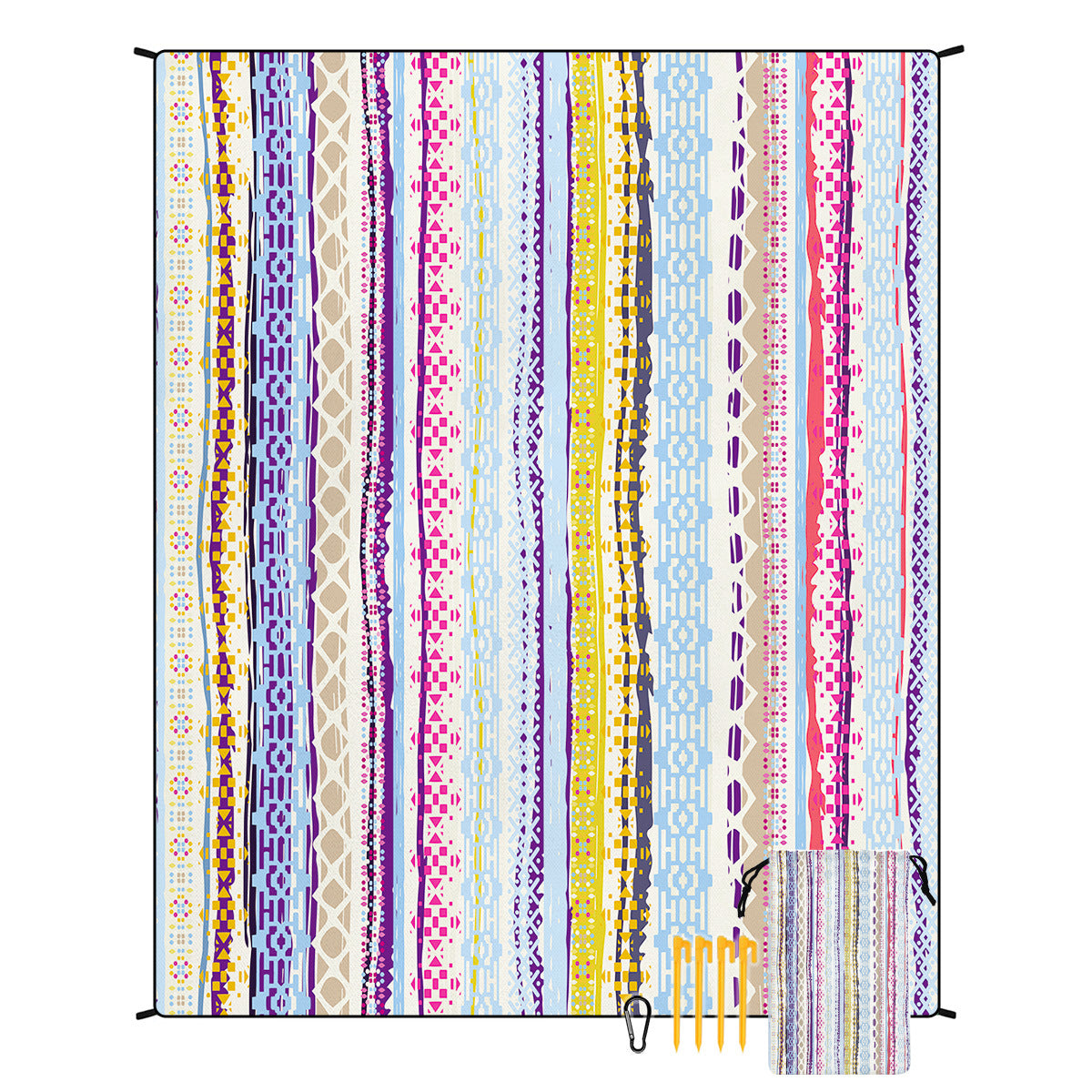 [Bohemian waterproof and sand-proof beach mat] Extra large portable and foldable | With hooks & ground nails & storage bag | Essential for summer outdoor travel and camping