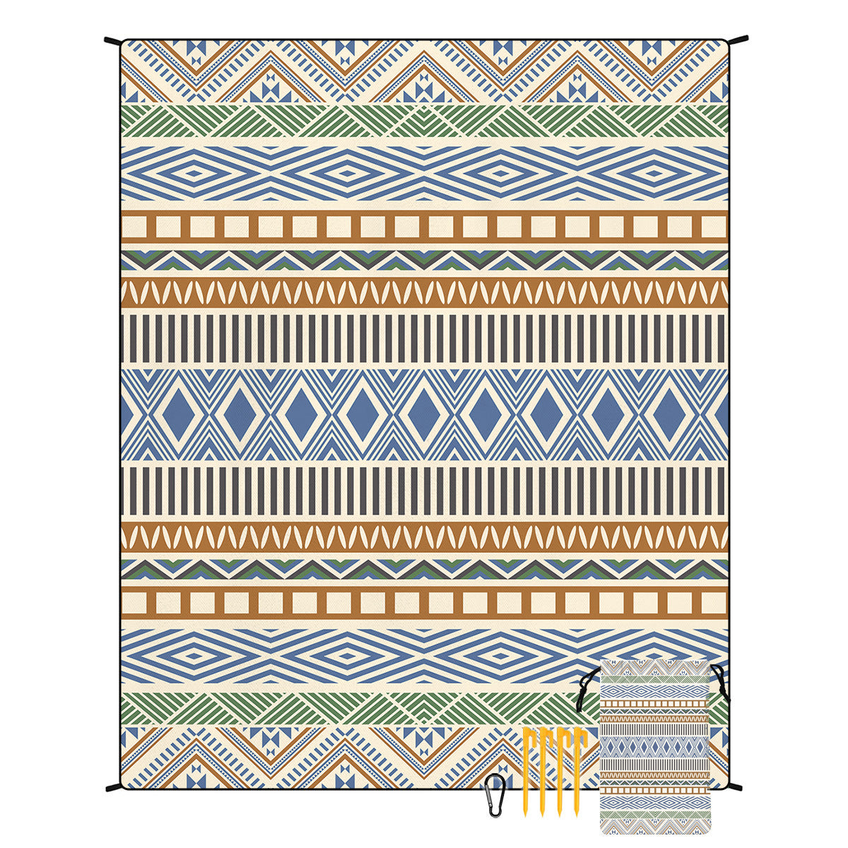 [Bohemian waterproof and sand-proof beach mat] Extra large portable and foldable | With hooks & ground nails & storage bag | Essential for summer outdoor travel and camping
